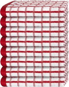 Premium Dish Towels for Kitchen with Hanging Loop 8 Pack Heavy Duty Absorbent 100% Cotton 410 GSM Terry Kitchen Towels 16x26 inch Red Color