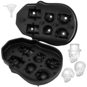 VEVOR Skull Ice Cube Tray, 6-Grid Skull Ice Ball Maker, Flexible Black Silicone Ice Tray with Lid & Funnel