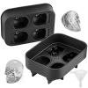 VEVOR Skull Ice Cube Tray, 4-Grid Skull Ice Ball Maker, Flexible Black Silicone Ice Tray with Lid & Funnel