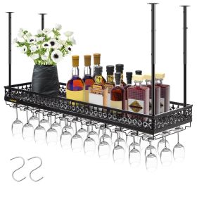 VEVOR Ceiling Wine Glass Rack, 46.9 x 13 inch Hanging Wine Glass Rack, 18.9-35.8 inch Height Adjustable Hanging Wine Rack Cabinet