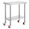 VEVOR 30x18x34 Inch Stainless Steel Work Table 3-Stage Adjustable Shelf with 4 Wheels Heavy Duty Commercial Food Prep Worktable with Brake for Kitchen