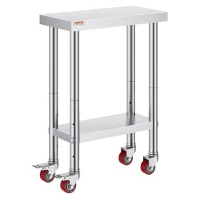 VEVOR Stainless Steel Work Table with Wheels 24 x 12 x 32 Inch Prep Table with 4 Casters Heavy Duty Work Table for Commercial Kitchen Restaurant Busin