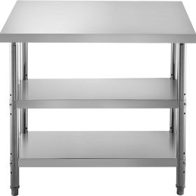 VEVOR Stainless Steel Prep Table, 48x18x33 in Commercial Stainless Steel Table, 2 Adjustable Undershelf BBQ Prep Table, Heavy Duty Kitchen Work Table