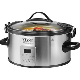 VEVOR Slow Cooker, 6QT 240W Electric Slow Cooker Pot with 3-Level Heat Settings, Digital Slow Cookers with 20 Hours Max Timer, Locking Lid