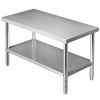 VEVOR Stainless Steel Prep Table, 48 x 30 x 34 Inch, 550lbs Load Capacity Heavy Duty Metal Worktable with Adjustable Undershelf