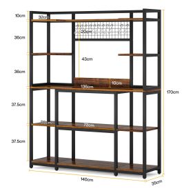 5-Tier Kitchen Baker's Rack, 55" Wide Kitchen Storage Shelf with 11 Hooks