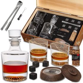 Whiskey Gift Set 14 pcs Whiskey Bottle and Old Fashioned Glasses 2 pcs Cocktail Smoker in Wodden Box with Wood Chips Whickey Stones 6 pcs included Gif