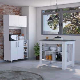 White and Onyx 2-Piece Kitchen Set, Kitchen Island and Pantry Cabinet