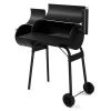 Barrel Charcoal Grill with Offset Smoker, All Metal Outdoor Smoker with Side Table and Wheels for Outdoor Garden Patio and Backyard Cooking