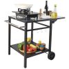 VEVOR Outdoor Grill Dining Cart with Double-Shelf, BBQ Movable Food Prep Table, Multifunctional Foldable Iron Table Top