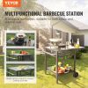 VEVOR Outdoor Grill Dining Cart with Double-Shelf, BBQ Movable Food Prep Table, Multifunctional Foldable Iron Table Top