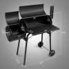 Barrel Charcoal Grill with Offset Smoker, All Metal Outdoor Smoker with Side Table and Wheels for Outdoor Garden Patio and Backyard Cooking