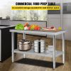 VEVOR Stainless Steel Prep Table, 48 x 30 x 34 Inch, 550lbs Load Capacity Heavy Duty Metal Worktable with Adjustable Undershelf