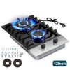 Gas Cooktop 12 Inch, Bulit-in Propane Stove 2 burner, Stainless Steel /Tempered Glass Gas Stove Top, 2 Burner Propane Cooktop