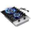 Gas Cooktop 12 Inch, Bulit-in Propane Stove 2 burner, Stainless Steel /Tempered Glass Gas Stove Top, 2 Burner Propane Cooktop