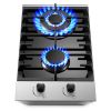 Gas Cooktop 12 Inch, Bulit-in Propane Stove 2 burner, Stainless Steel /Tempered Glass Gas Stove Top, 2 Burner Propane Cooktop