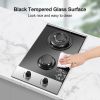 Gas Cooktop 12 Inch, Bulit-in Propane Stove 2 burner, Stainless Steel /Tempered Glass Gas Stove Top, 2 Burner Propane Cooktop